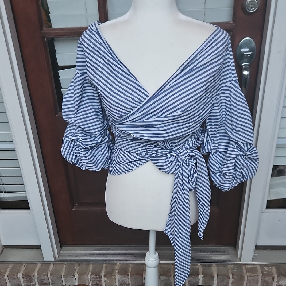 Slide Show Striped Off The Shoulder Wraper Top